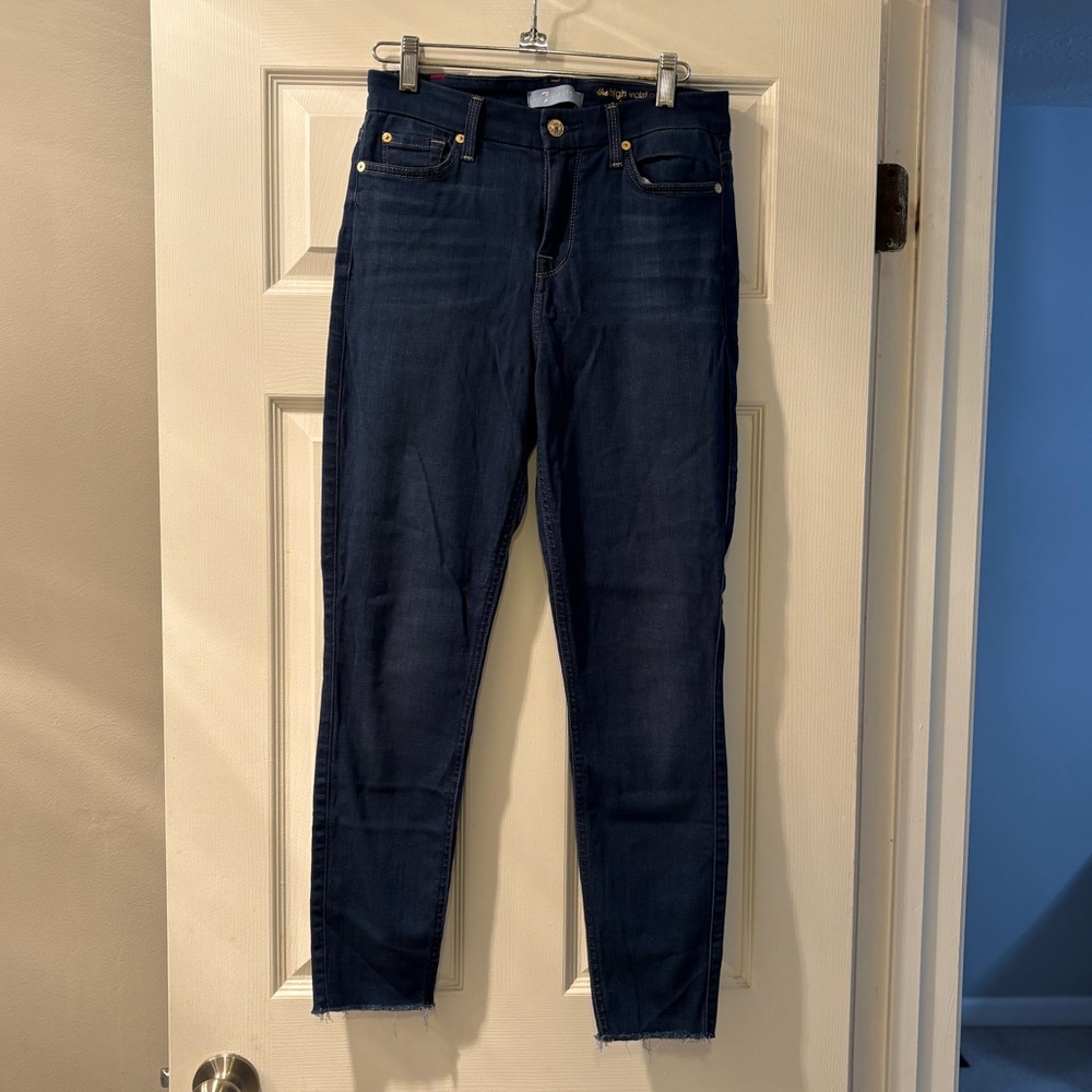 7 For All Mankind B(air) the High Waist Skinny Dark Jeans Raw Hem